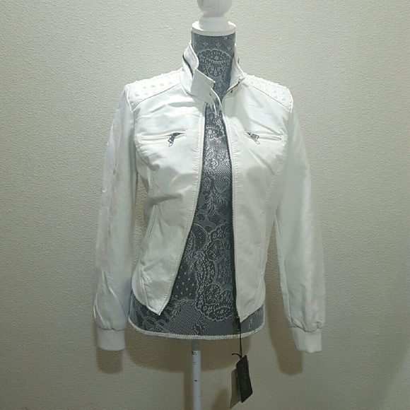 Vegan White Leather Jacket - Picture 3 of 4