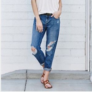 Distressed boyfriend jeans