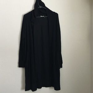 Hooded Long-Sleeve Long, Open-Front Cardigan