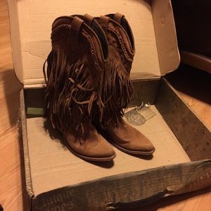 Liberty black brown fringe boot.