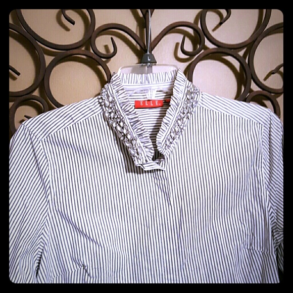 Elle Button Down Rhinestone Ruffle Blouse