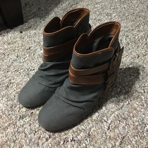 Aldo Gray and Brown Wedge Booties