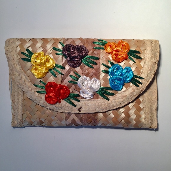 Vintage Straw Boho Clutch Purse