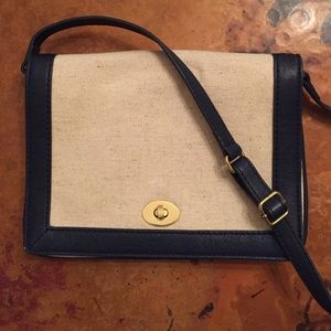 J Crew navy and natural cross body handbag