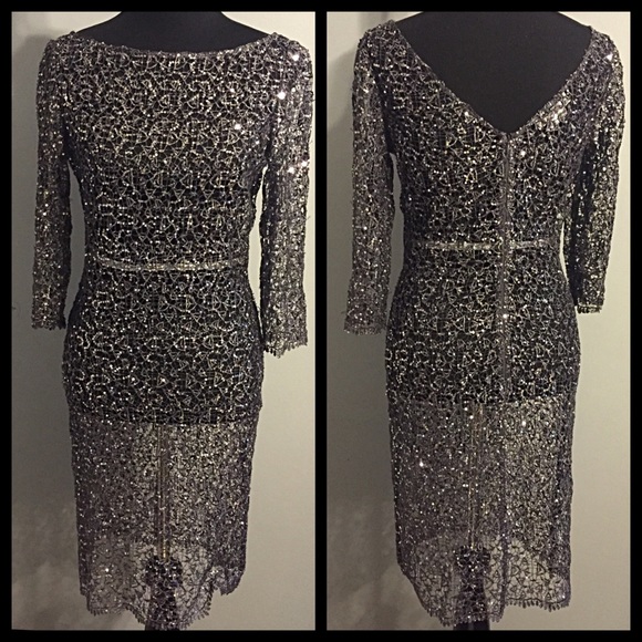 SEQUINED CROCHETED SHEATH DRESS - Picture 2 of 4