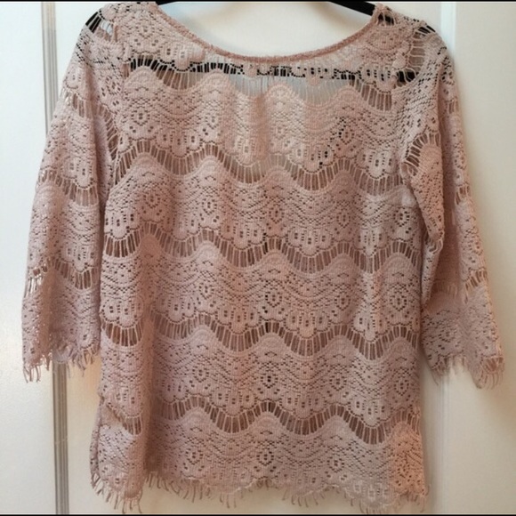 Zara blush pink lace 3/4 sleeve top. Sz Medium