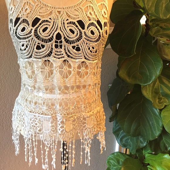 Crochet Tank Top with Fringe