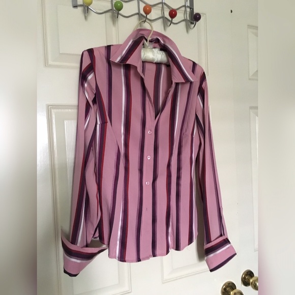 Pink striped button down blouse- xs
