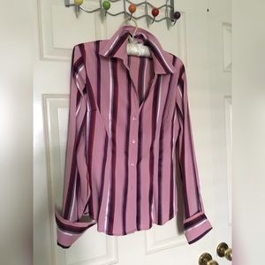 Pink striped button down blouse- xs