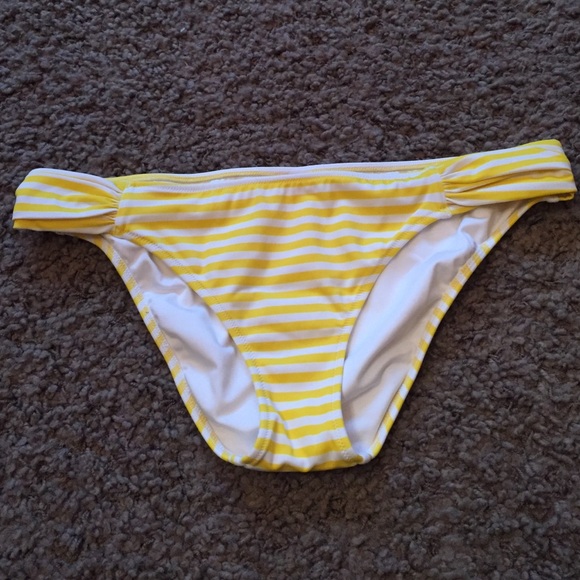 yellow and white striped bikini