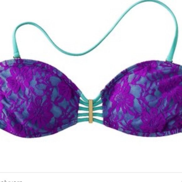 Xhilaration Purple and Teal Lace Turquoise Bandeau Bikini Top - Picture 1 of 4