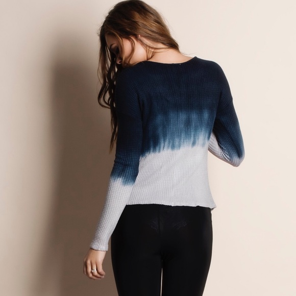 FLASH SALE  Waffle Knit Dip Dye Faux Wrap Top - Picture 3 of 4