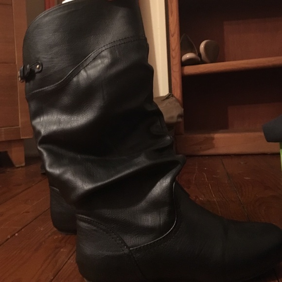 Black Faux Leather Mid-calf Boots