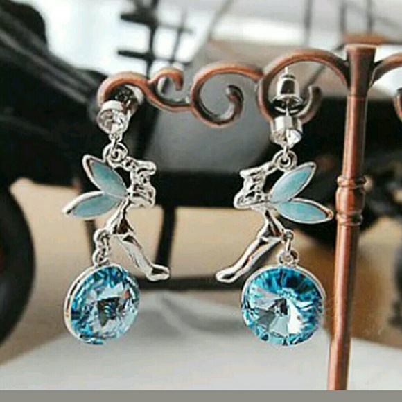 Light Blue Tinkerbell  Crystal Pendant Hook Earri