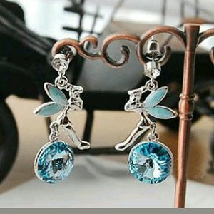 Light Blue Tinkerbell  Crystal Pendant Hook Earri