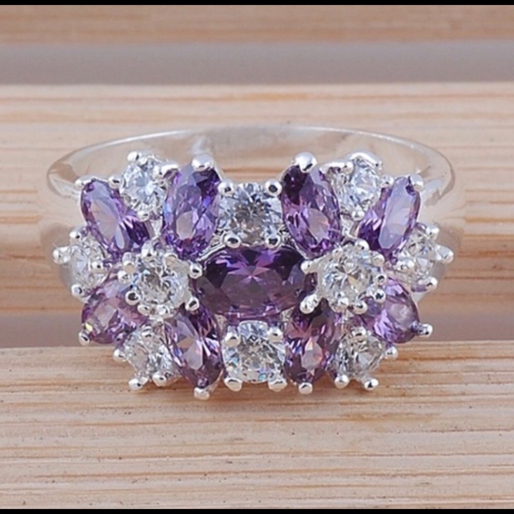 Amethyst and White Sapphires Ring 6 8 9