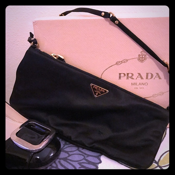 Prada Handbags - EUC Prada Satin clutch with gold embellishments