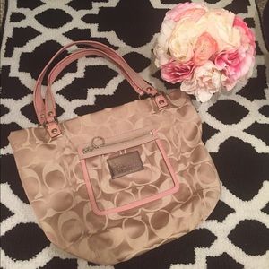 Coach "Poppy" Handbag: Tan and Pale Pink