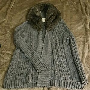 Zara Faux Fur collar long cardigan