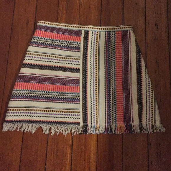 Zara Trafaluc Frayed Edge Patterned Skirt