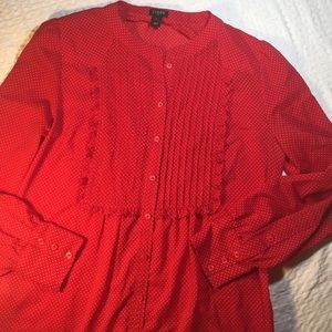 J. Crew Red Dotted Smocked Top