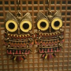 Owl Earrings, hook back