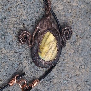 Unique crystal necklace.Rustic distressed pendant