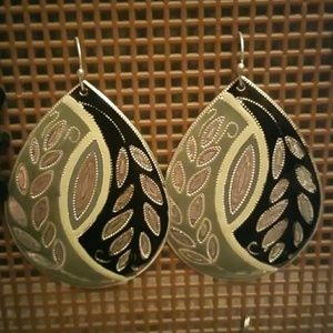 Large, natural, teardrop earrings, hook back