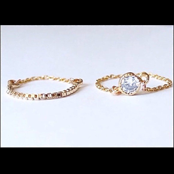 Dainty Gold Stackable Chain Rings - Picture 2 of 2