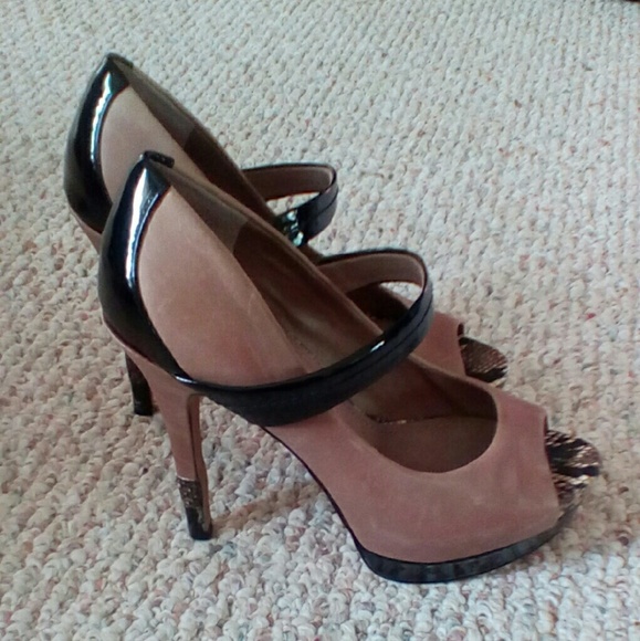 Tan & Snake Open Toe Mary Jane Platforms