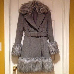 Bebe New Gray Wool Faux Collar and Cuffs Coat XS