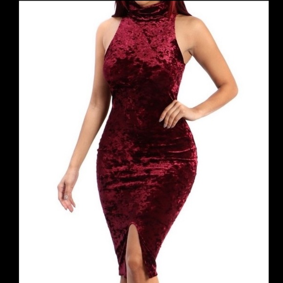 Burgundy Velvet Turtle Neck Dress