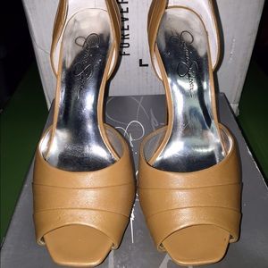 Jessica Simpson Cognac Peep Toe D'Orsay Heels