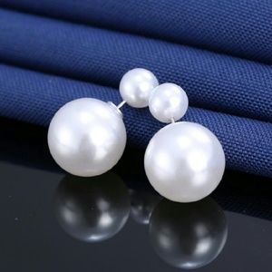 WHITE double sided stud earrings