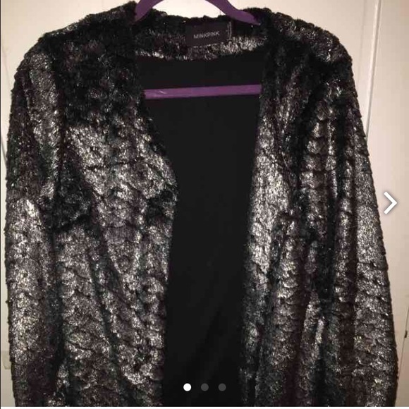 MINKPINK Oversized Metallic fur cardigan