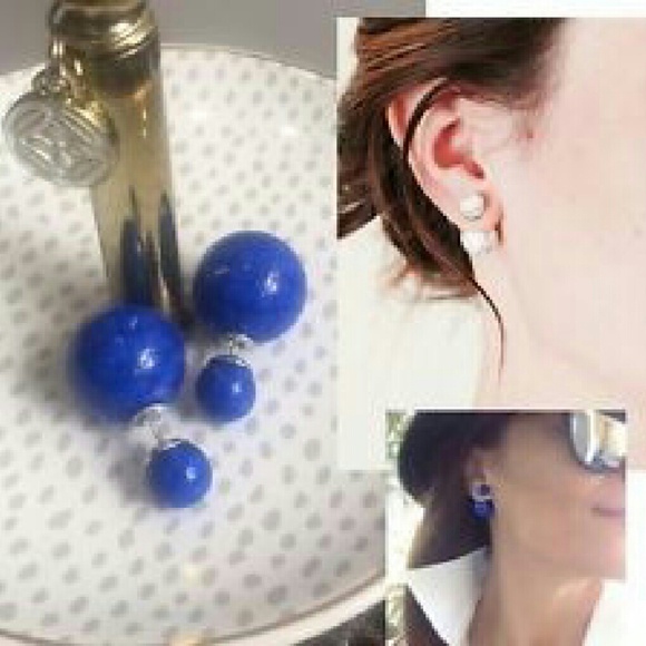 DARK BLUE double sided stud earrings