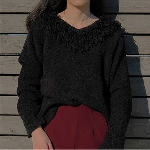 Fuzzy sweater with unique necklines