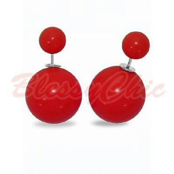 RED double sided stud earrings