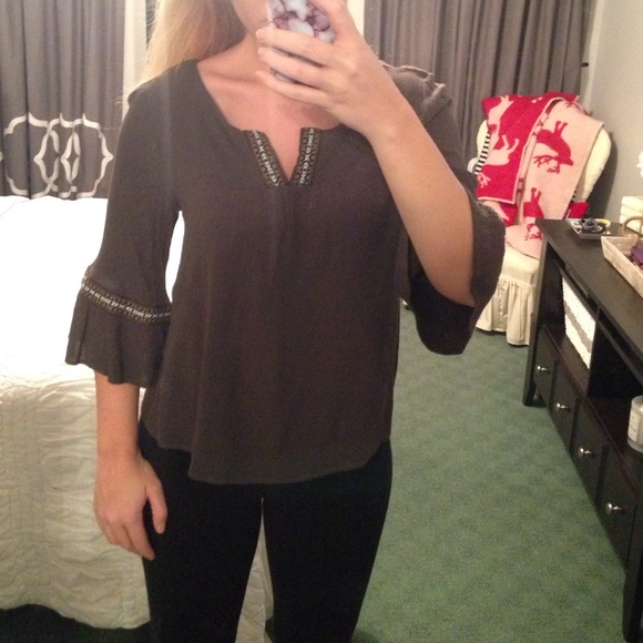 Olive Green 3/4 Bell Sleeve Blouse Size Small