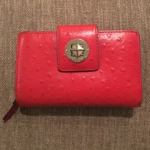 Kate Spade red ostrich bifold wallet