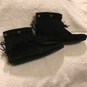 Black Suede Minnetonka Mocassin booties