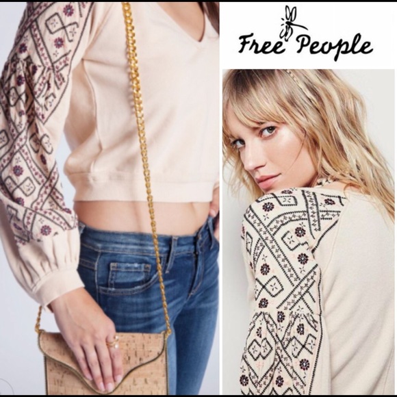 Free People Casual Cotton Cropped Pullover #134-12 - Picture 2 of 4