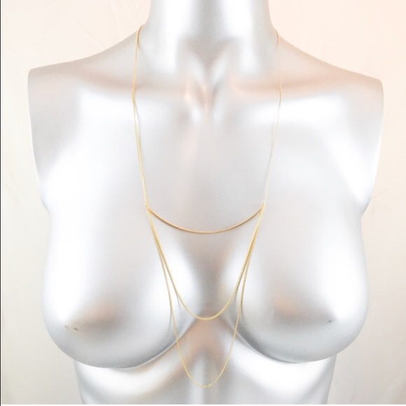 GOLD DELICATE LAYERED CHAIN U BAR NECKLACE
