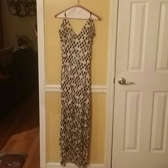 White, Black and polkadot long dress with split