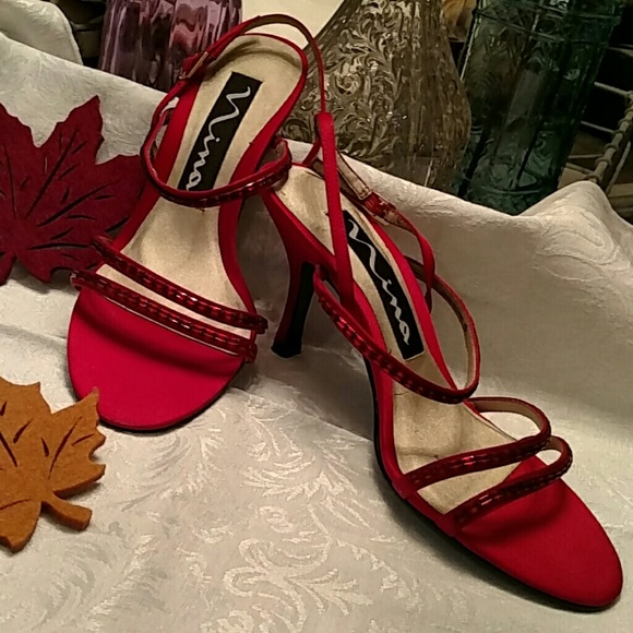Nina Red Satin and Beaded Shoes