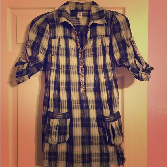 Plaid 3/4 sleeve Free People button down