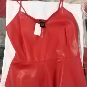 Faux Red leather crop tank