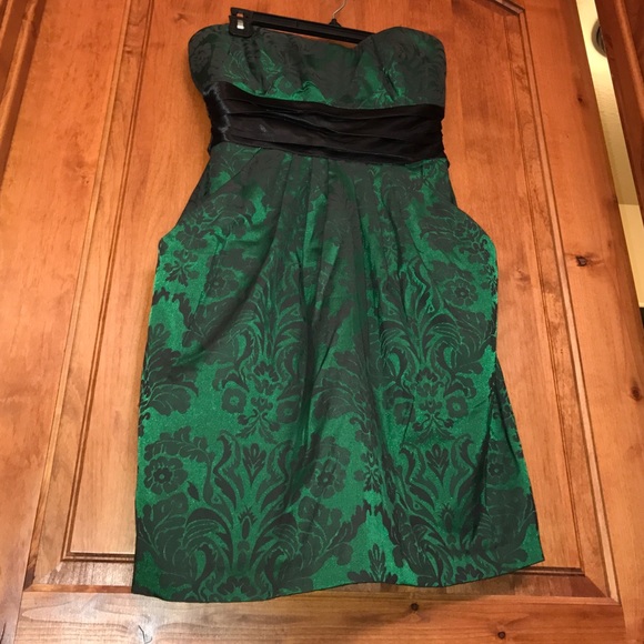 Strapless Black and Green Formal Dress
