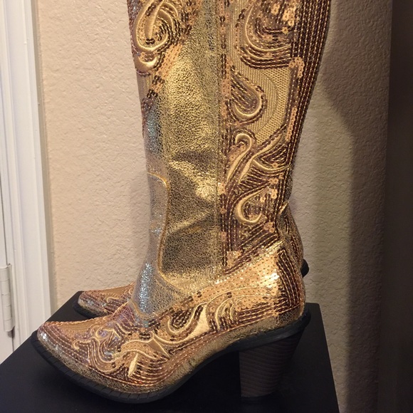 Gold sequin cowboy boots