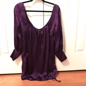 bebe Purple Silky Peasant-Style Mini Dress